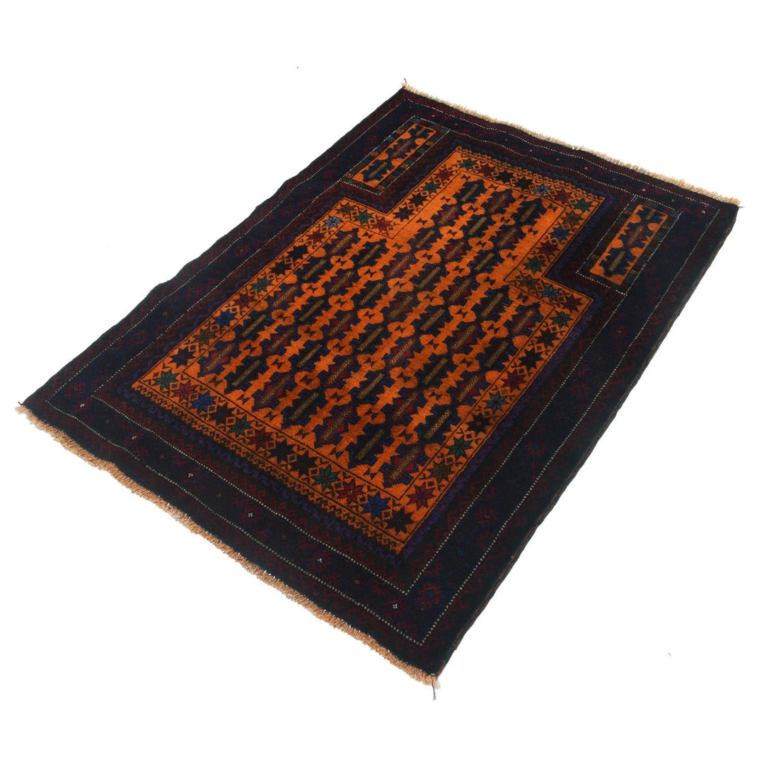 Orange Afghan Prayer Rug 2' 11" x 4' 0" Hand-Knotted | No. AL68636