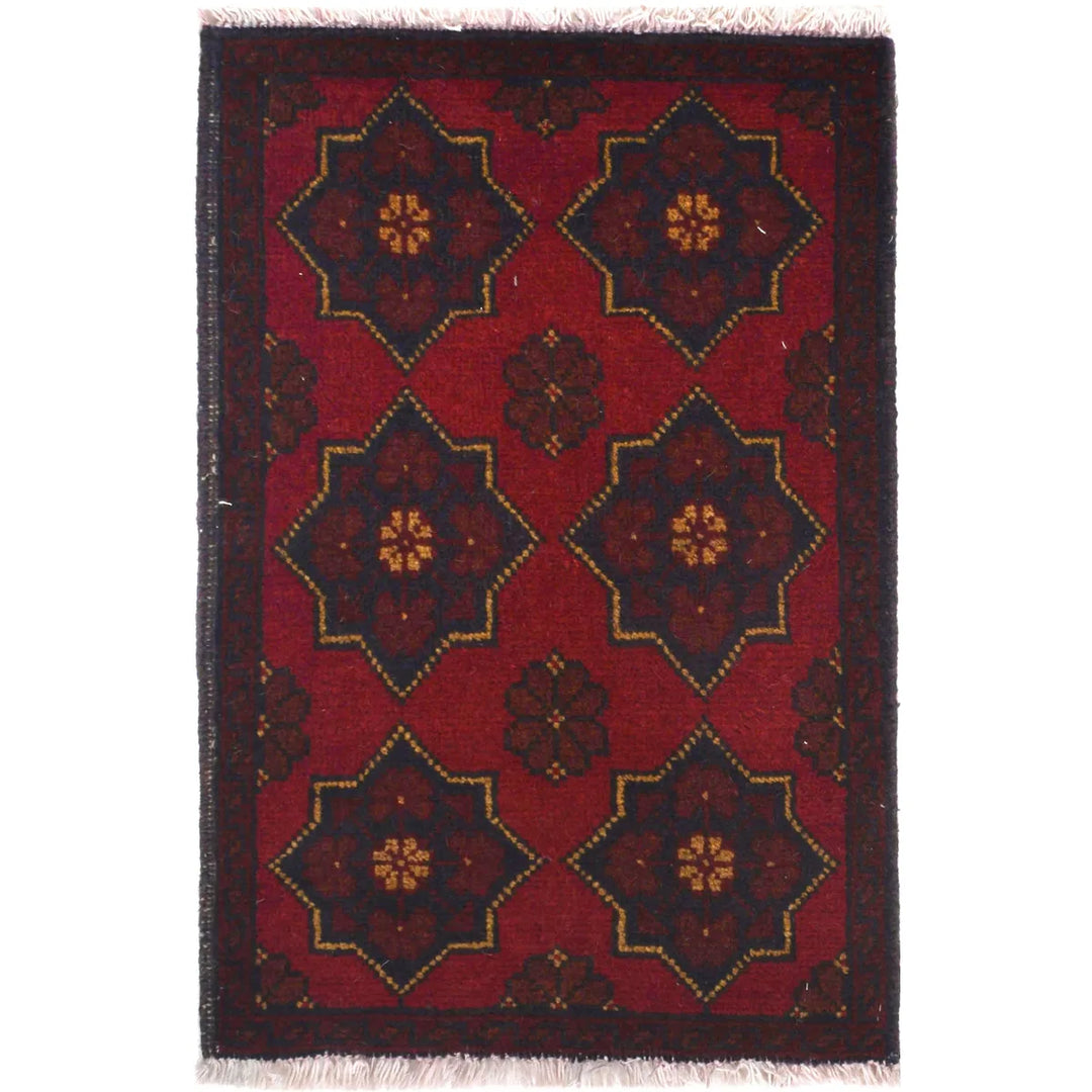 Red Afghan Doormat Rug 1' 5" x 2' 0" Hand-Knotted | No. AL68637