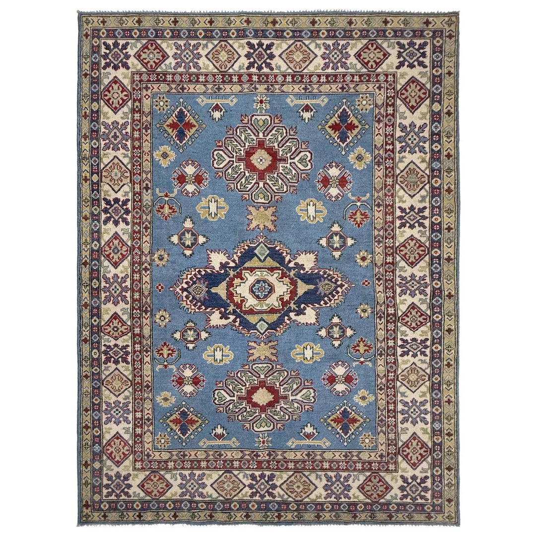 Blue Afghan Kazak Rug 5' 8" x 7' 11" Hand-Knotted | No. AL68716