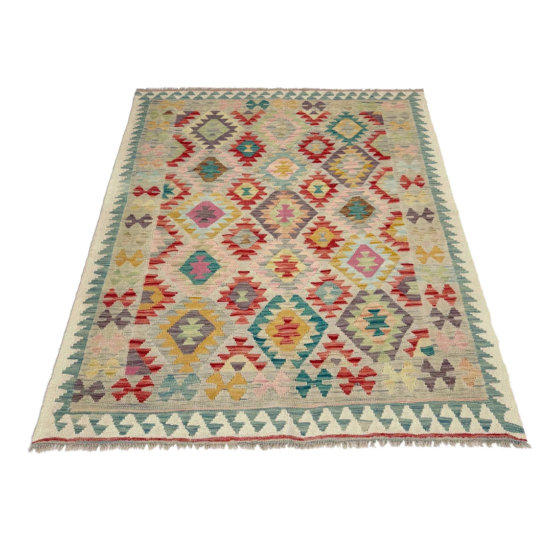 Afghan Vegetable Kilim Rug 5' 1" x 6' 7" Flat-Weave | No. AL687186