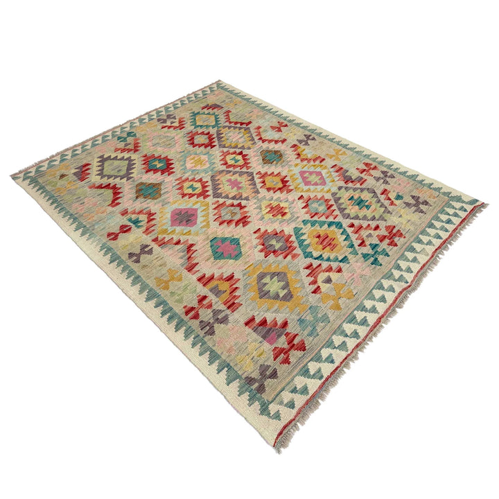 Afghan Vegetable Kilim Rug 5' 1" x 6' 7" Flat-Weave | No. AL687186