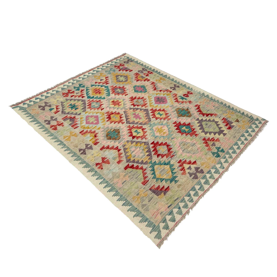 Afghan Vegetable Kilim Rug 5' 1" x 6' 7" Flat-Weave | No. AL687186