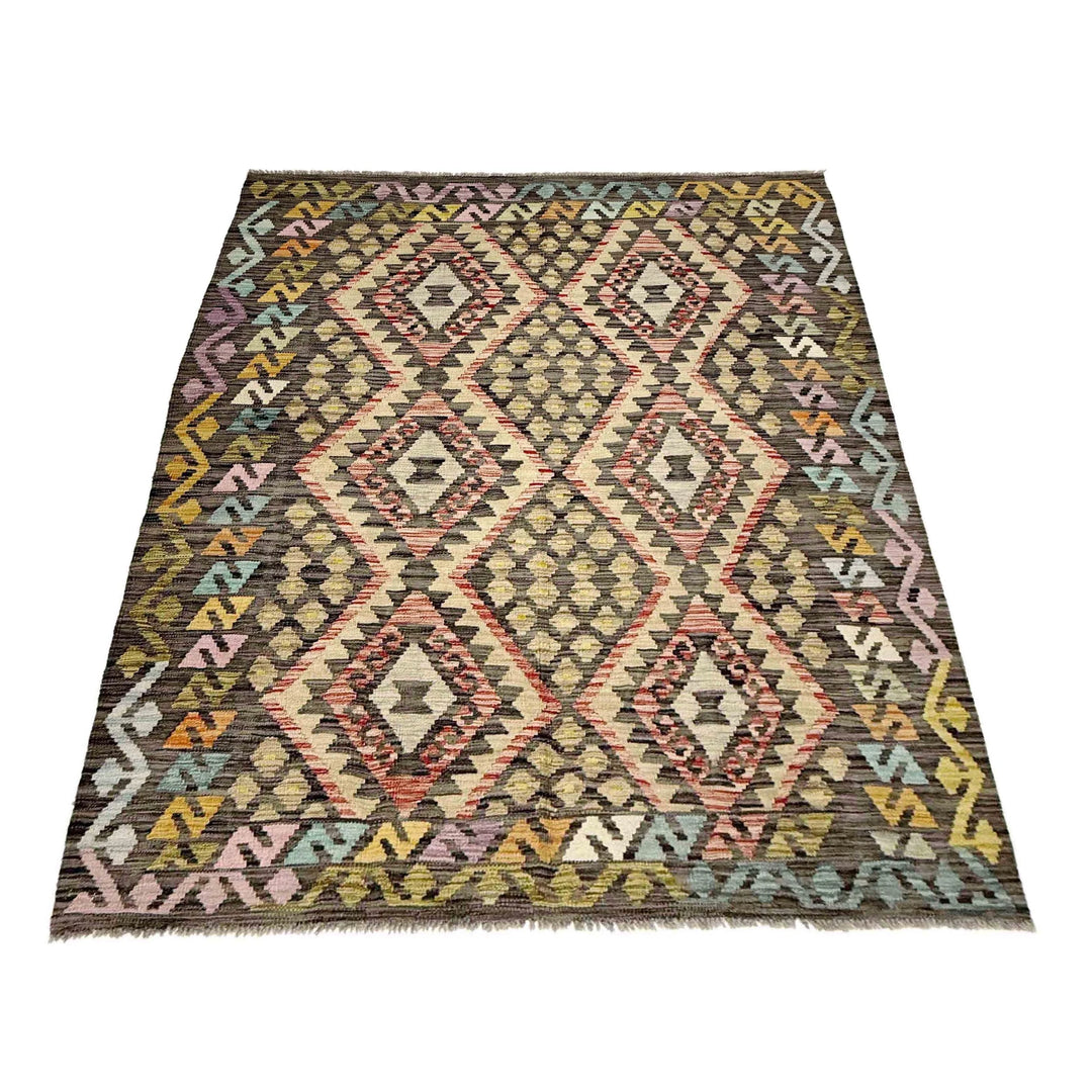 Afghan Kilim Rug 4' 10" x 6' 8" Flat-Weave | No. AL68786
