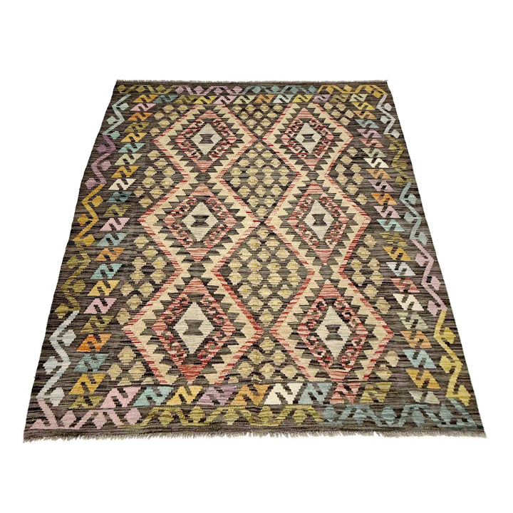 Afghan Kilim Rug 4' 10" x 6' 8" Flat-Weave | No. AL68786