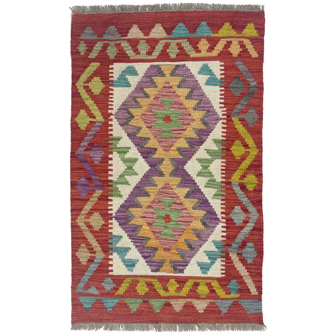 Afghan Vegetable Kilim Rug 2' 0" x 3' 5" Flat-Weave | No. AL687985