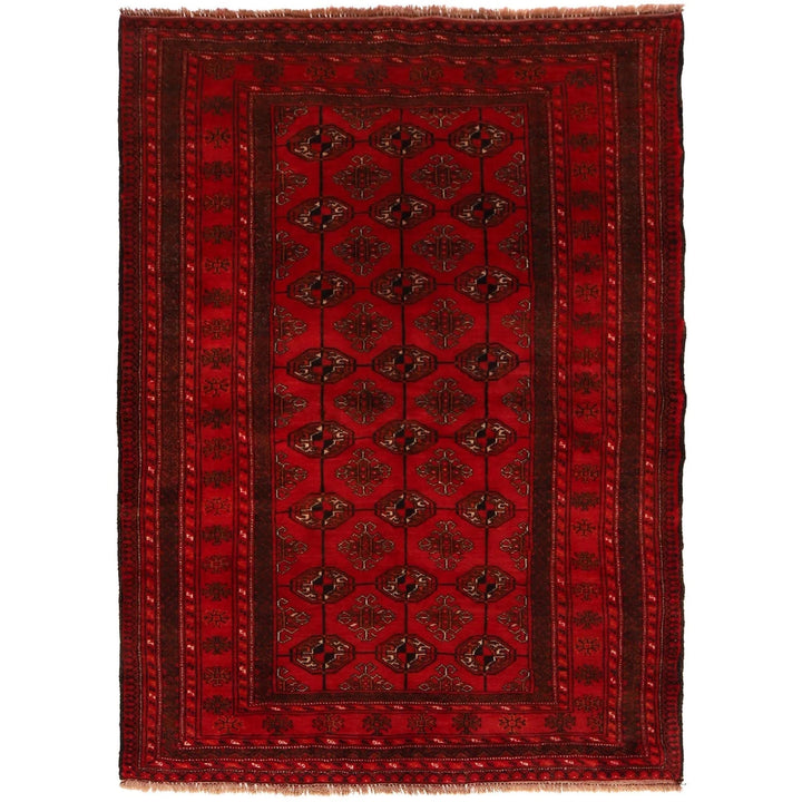 Red Afghan Baluchi Rug 4' 3" x 5' 10" Hand-Knotted | No. AL68855