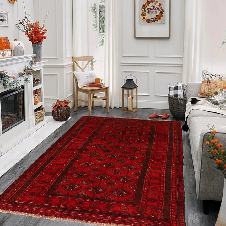 Red Afghan Baluchi Rug 4' 3" x 5' 10" Hand-Knotted | No. AL68855