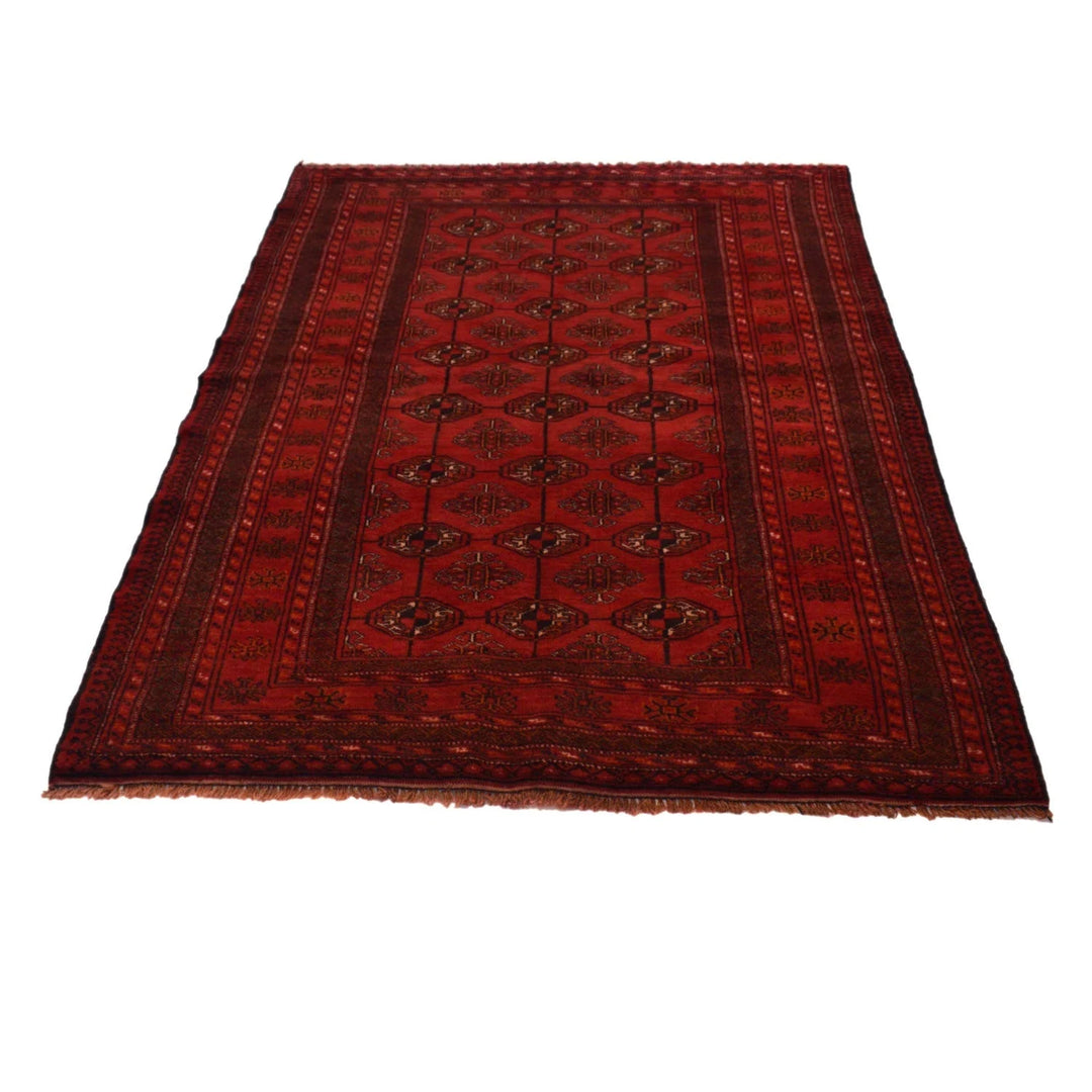 Red Afghan Baluchi Rug 4' 3" x 5' 10" Hand-Knotted | No. AL68855