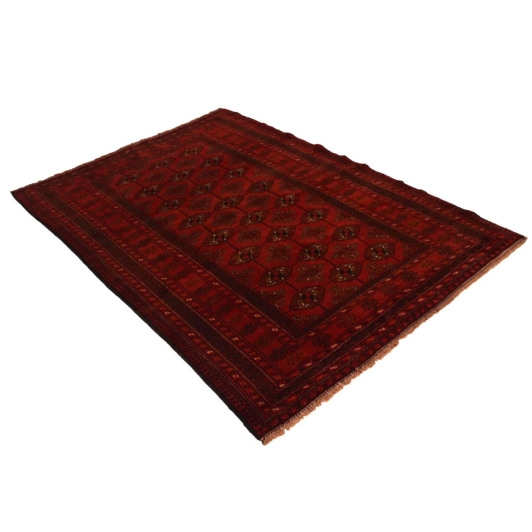 Red Afghan Baluchi Rug 4' 3" x 5' 10" Hand-Knotted | No. AL68855