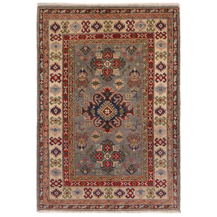 Gray Afghan Kazak Rug 3' 3" x 5' 0" Hand-Knotted | No. AL68919