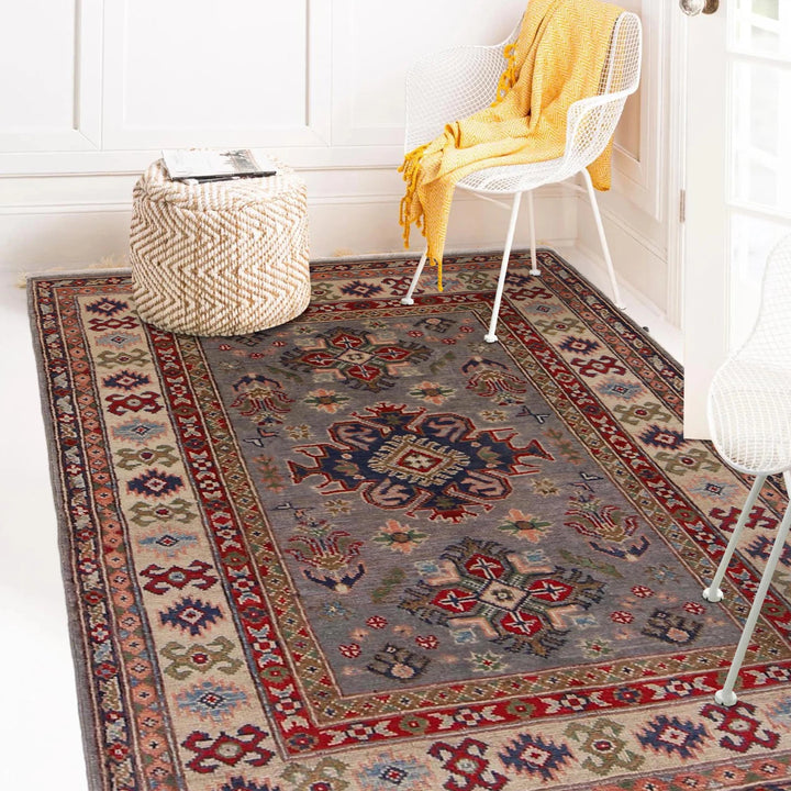 Gray Afghan Kazak Rug 3' 3" x 5' 0" Hand-Knotted | No. AL68919