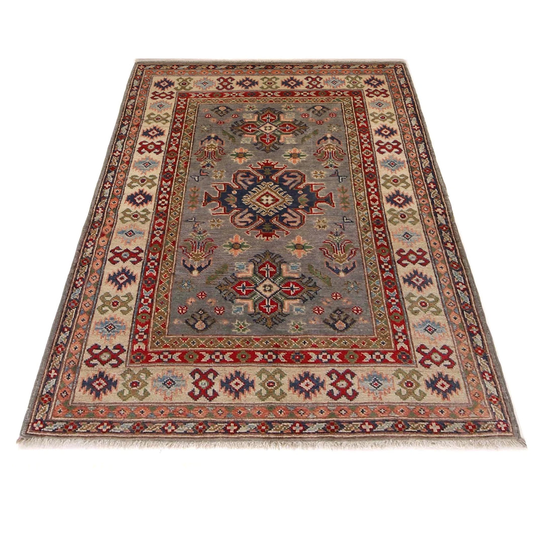 Gray Afghan Kazak Rug 3' 3" x 5' 0" Hand-Knotted | No. AL68919