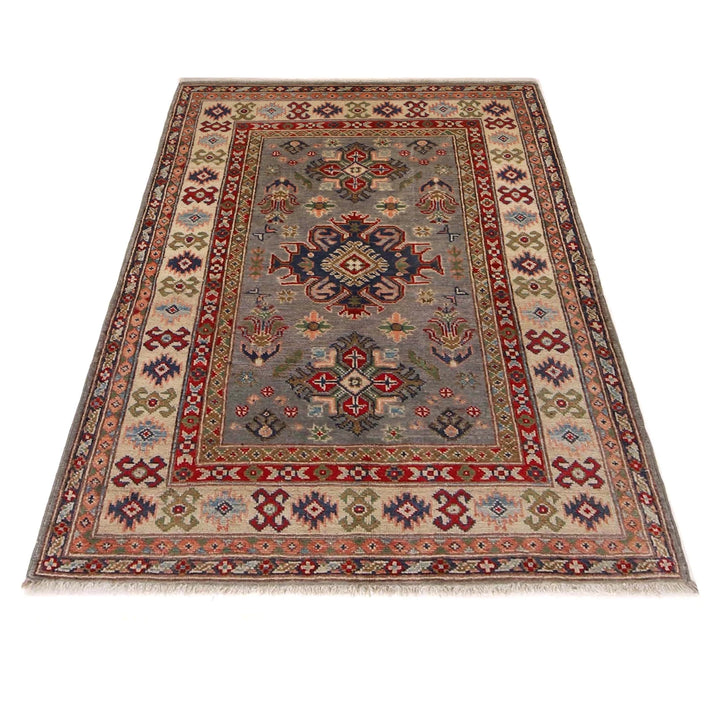 Gray Afghan Kazak Rug 3' 3" x 5' 0" Hand-Knotted | No. AL68919