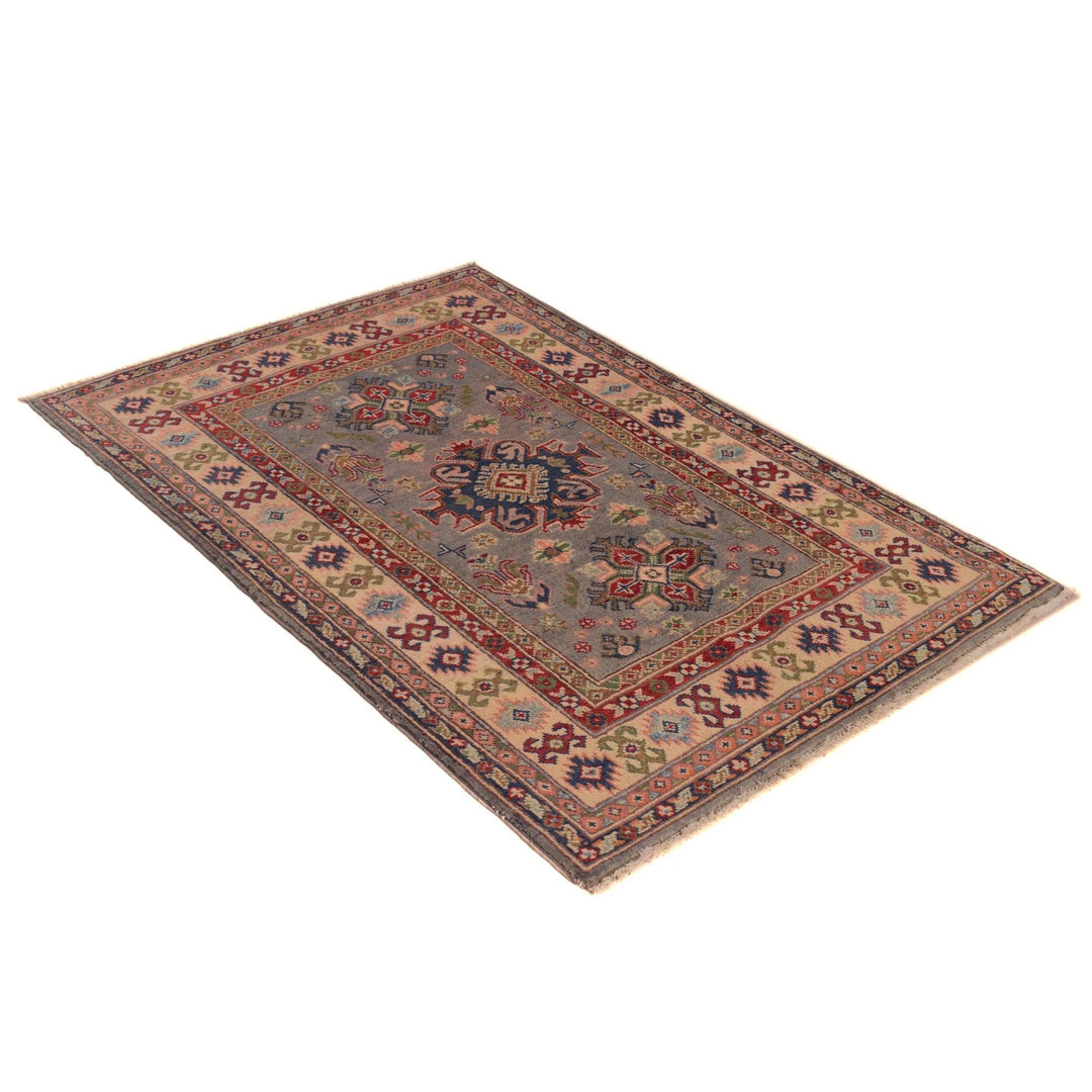 Gray Afghan Kazak Rug 3' 3" x 5' 0" Hand-Knotted | No. AL68919