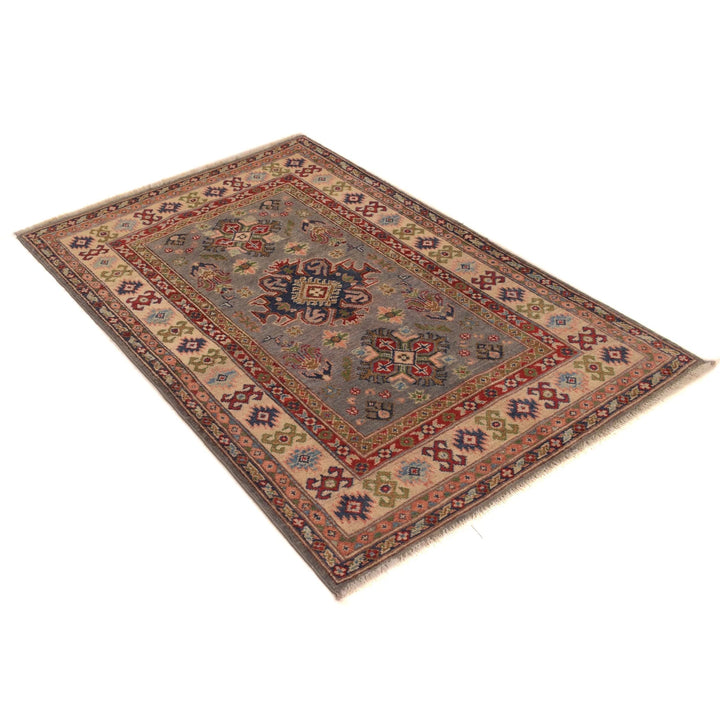 Gray Afghan Kazak Rug 3' 3" x 5' 0" Hand-Knotted | No. AL68919