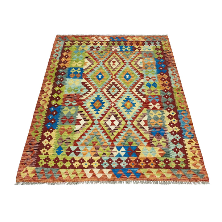 Afghan Vegetable Kilim Rug 4' 11" x 6' 7" Flat-Weave | No. AL689330