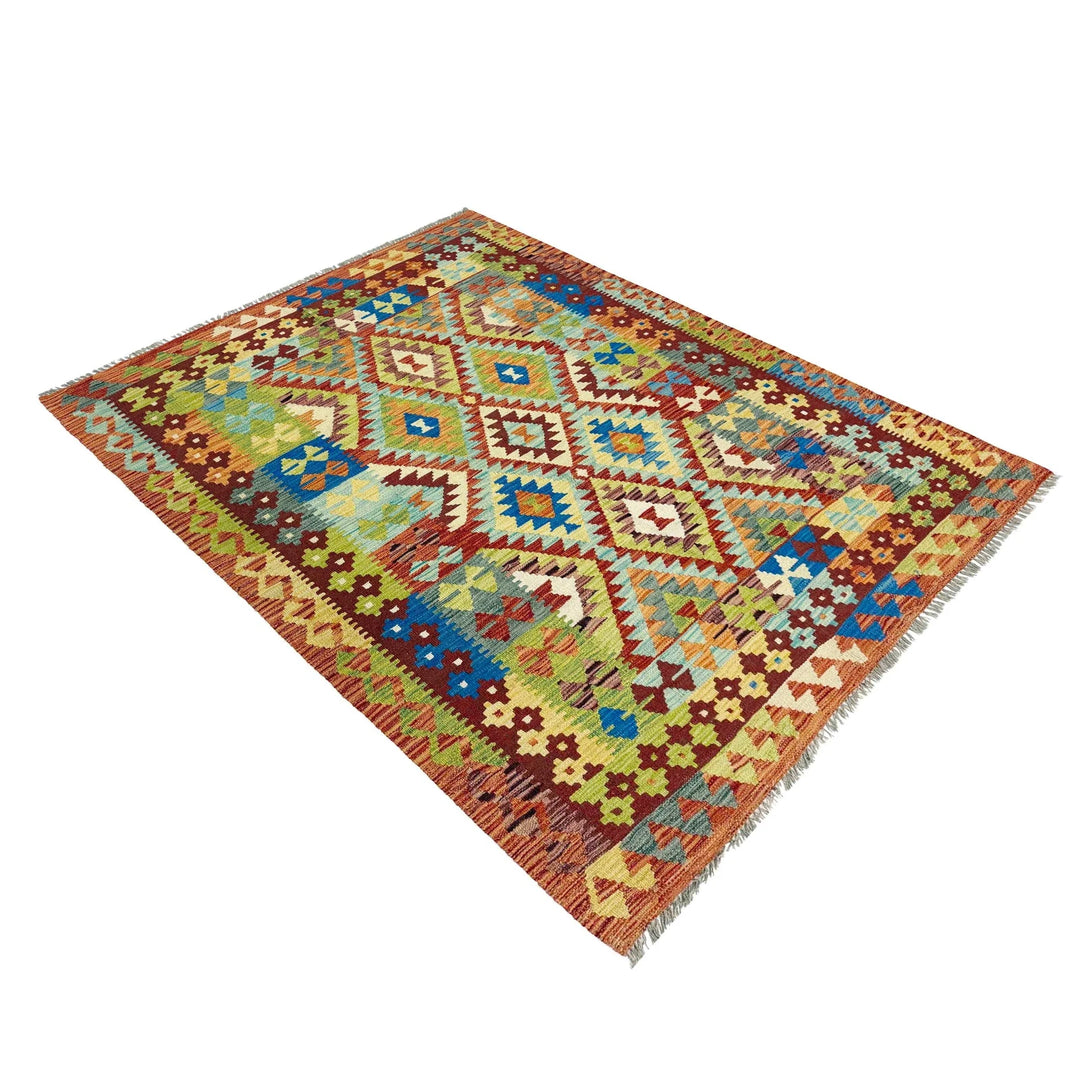 Afghan Vegetable Kilim Rug 4' 11" x 6' 7" Flat-Weave | No. AL689330