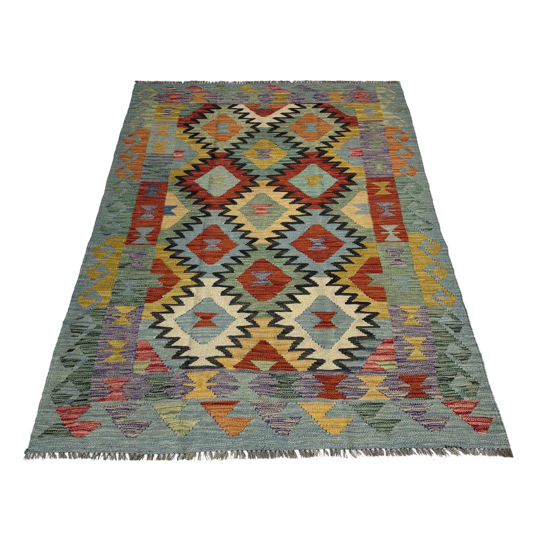 Afghan Vegetable Kilim Rug 4' 4" x 6' 8" Flat-Weave | No. AL689552