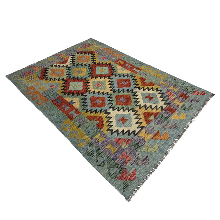 Afghan Vegetable Kilim Rug 4' 4" x 6' 8" Flat-Weave | No. AL689552