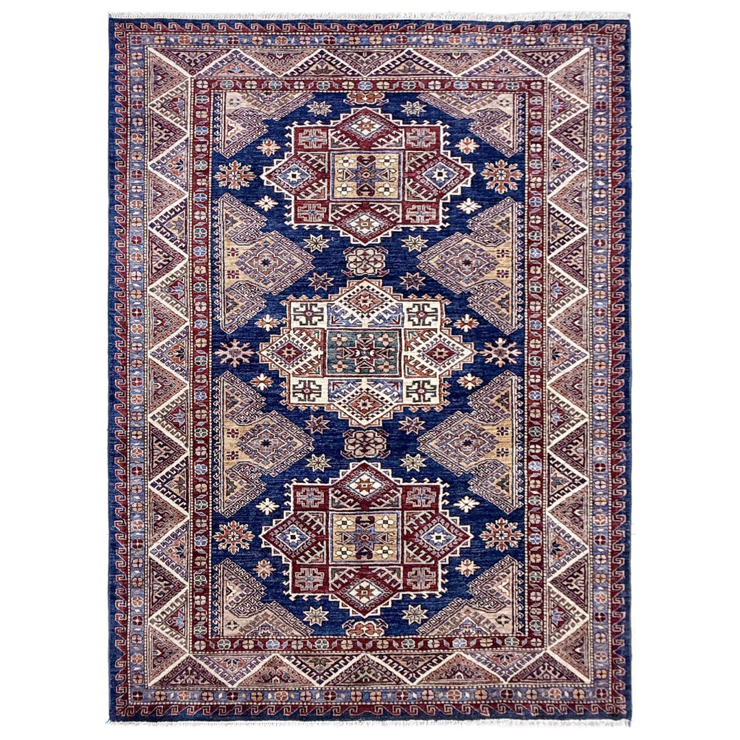 Blue Afghan Kazak Rug 5' 5" x 7' 7" Hand-Knotted | No. AL68955