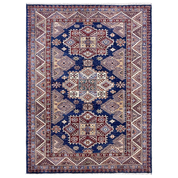Blue Afghan Kazak Rug 5' 5" x 7' 7" Hand-Knotted | No. AL68955
