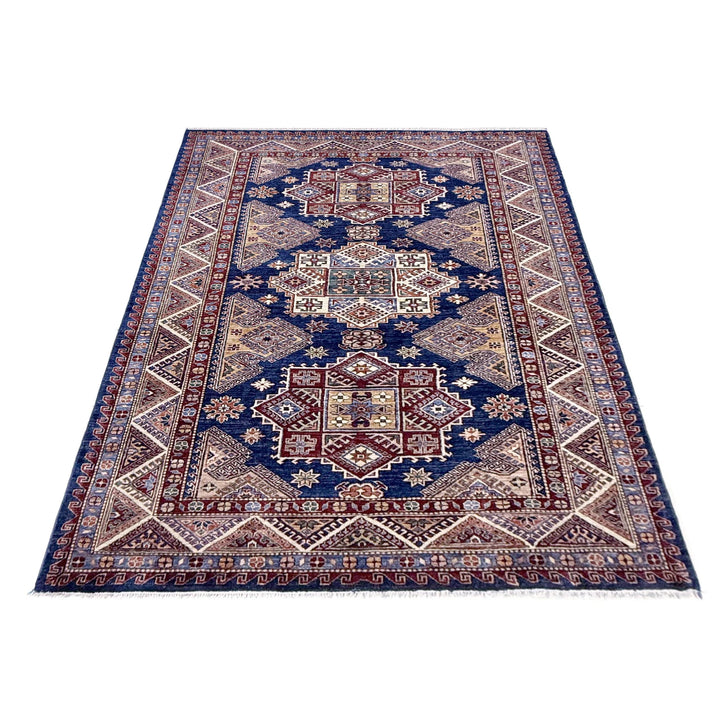Blue Afghan Kazak Rug 5' 5" x 7' 7" Hand-Knotted | No. AL68955