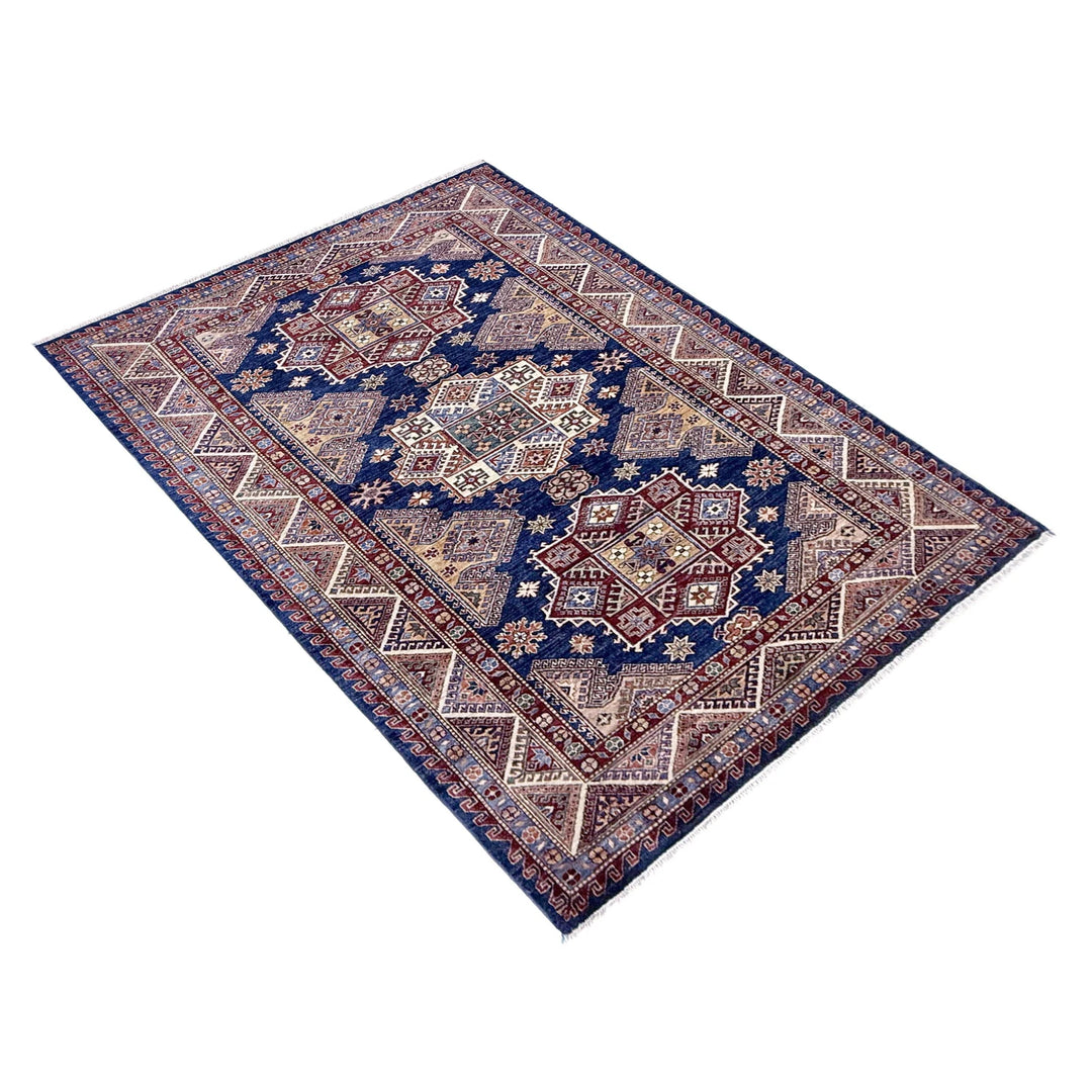 Blue Afghan Kazak Rug 5' 5" x 7' 7" Hand-Knotted | No. AL68955