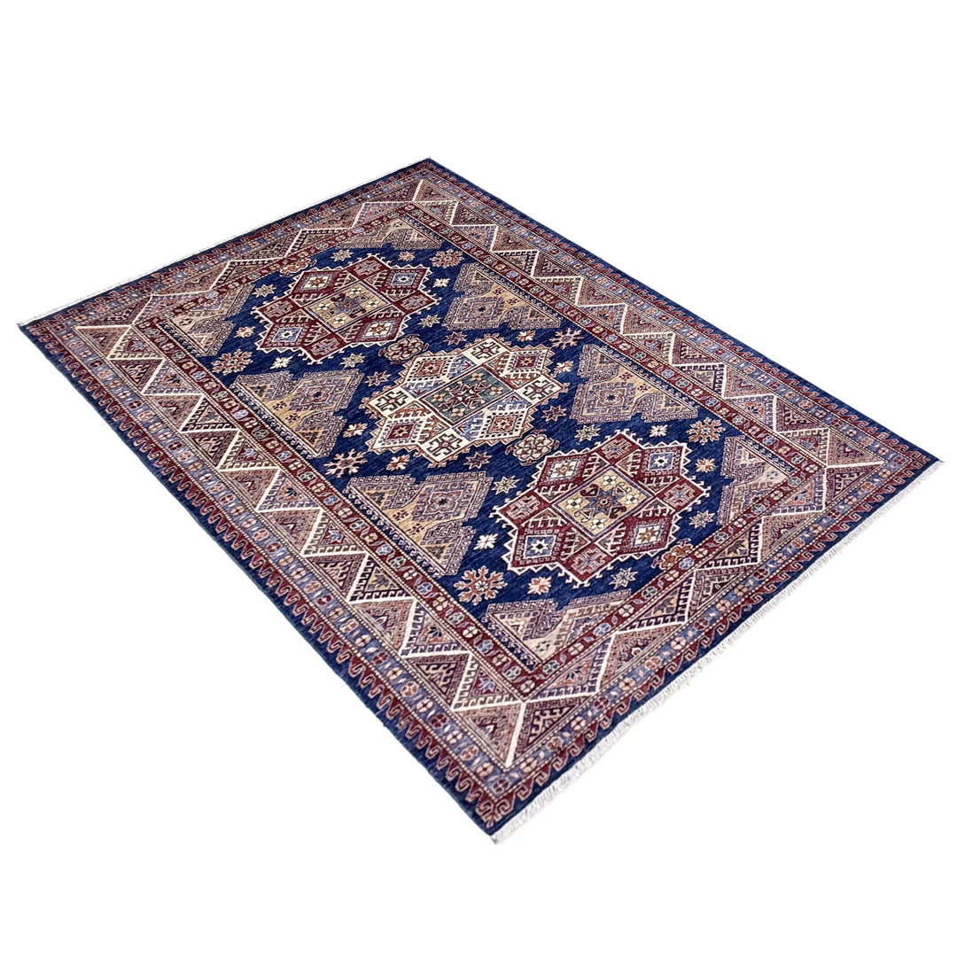 Blue Afghan Kazak Rug 5' 5" x 7' 7" Hand-Knotted | No. AL68955