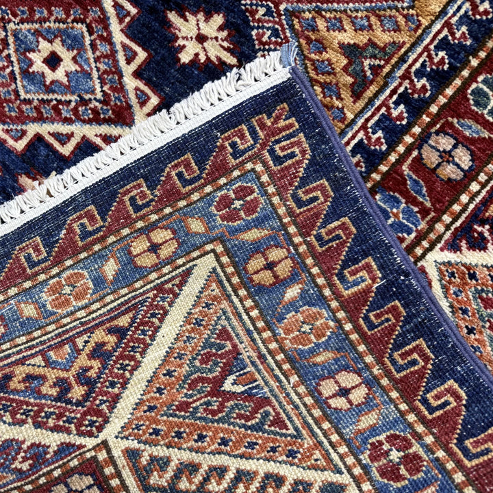 Blue Afghan Kazak Rug 5' 5" x 7' 7" Hand-Knotted | No. AL68955