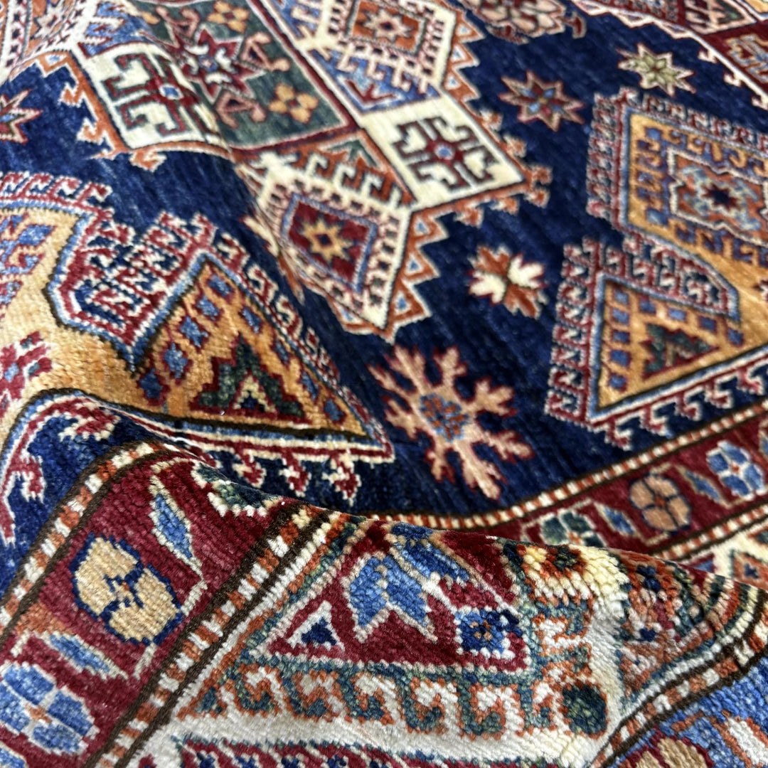 Blue Afghan Kazak Rug 5' 5" x 7' 7" Hand-Knotted | No. AL68955