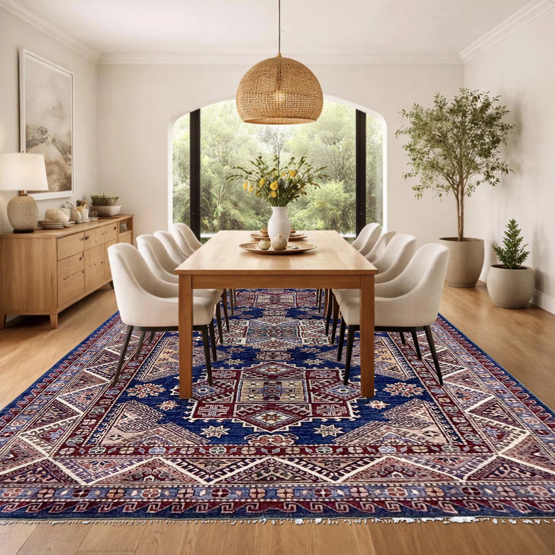 Blue Afghan Kazak Rug 5' 5" x 7' 7" Hand-Knotted | No. AL68955