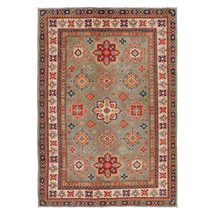 Gray Afghan Kazak Rug 4' 11" x 5' 11" Hand-Knotted | No. AL69000