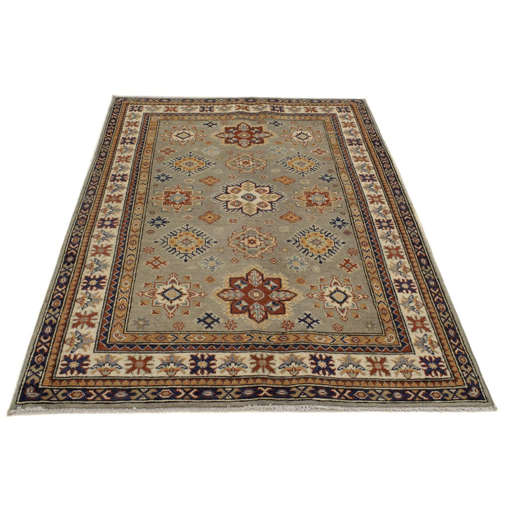 Gray Afghan Kazak Rug 4' 11" x 5' 11" Hand-Knotted | No. AL69000