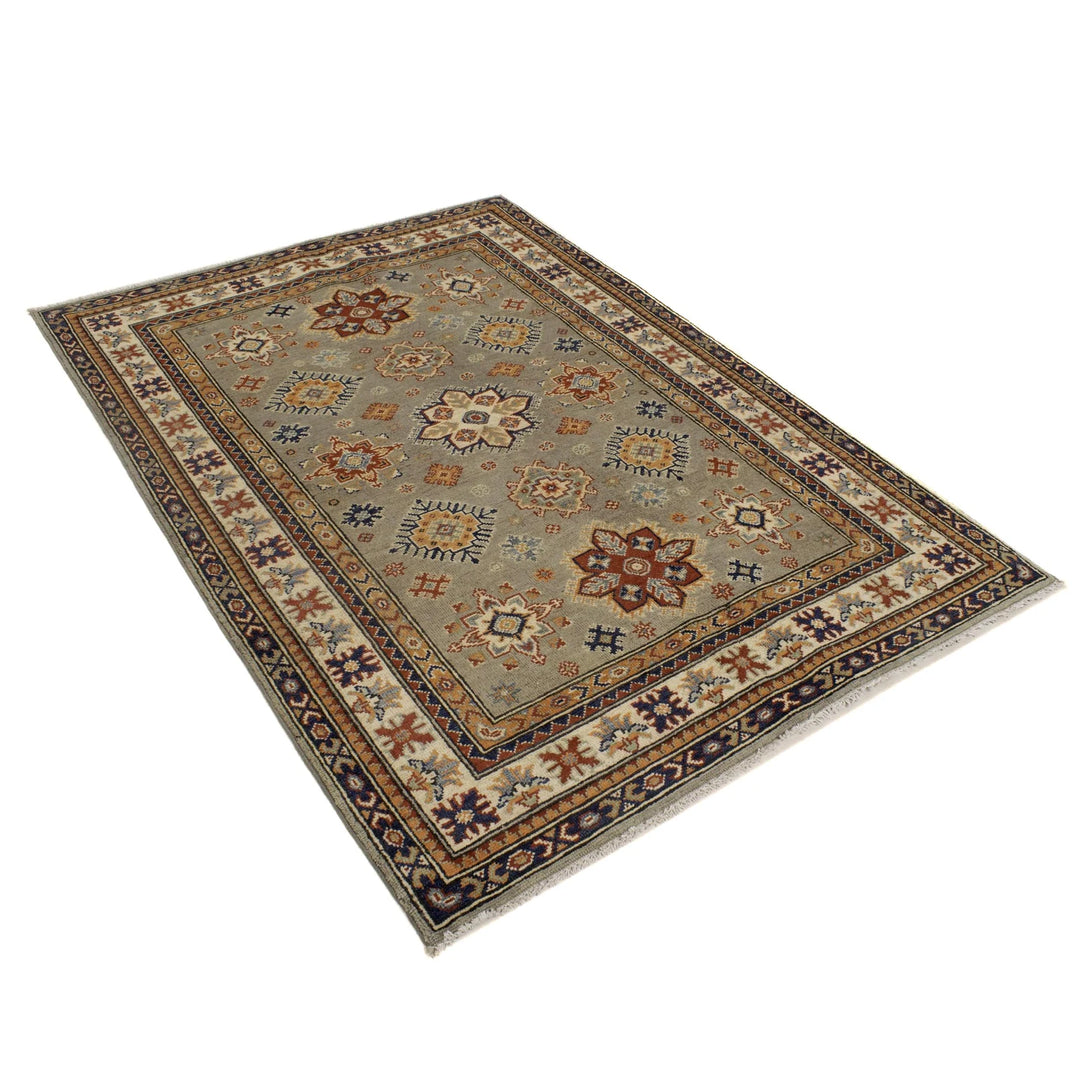 Gray Afghan Kazak Rug 4' 11" x 5' 11" Hand-Knotted | No. AL69000