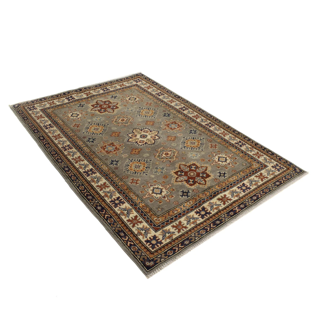 Gray Afghan Kazak Rug 4' 11" x 5' 11" Hand-Knotted | No. AL69000