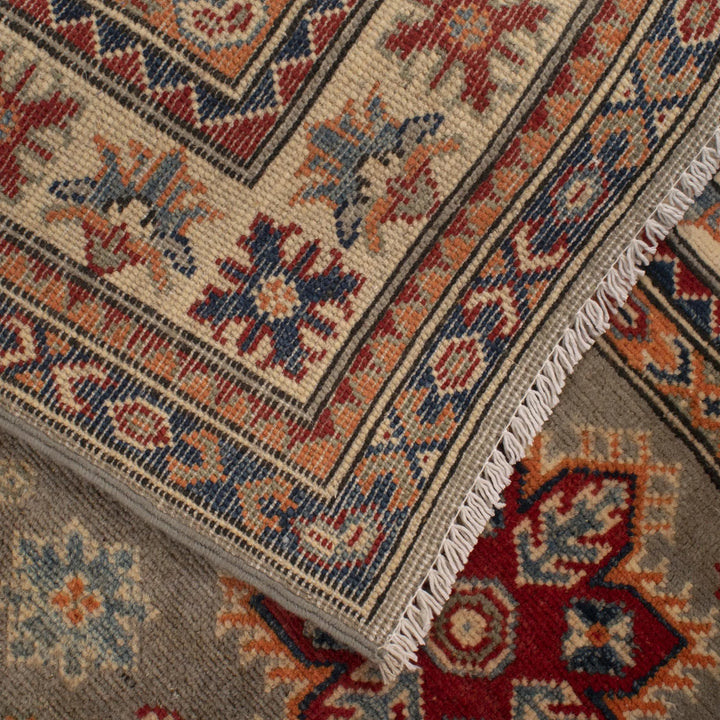 Gray Afghan Kazak Rug 4' 11" x 5' 11" Hand-Knotted | No. AL69000