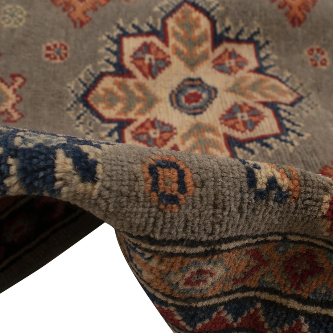 Gray Afghan Kazak Rug 4' 11" x 5' 11" Hand-Knotted | No. AL69000