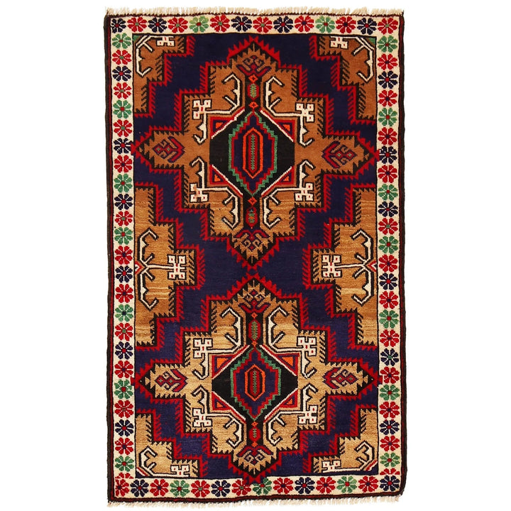 Blue Afghan Baluchi Rug 3' 1" x 4' 8" Hand-Knotted | No. AL69003