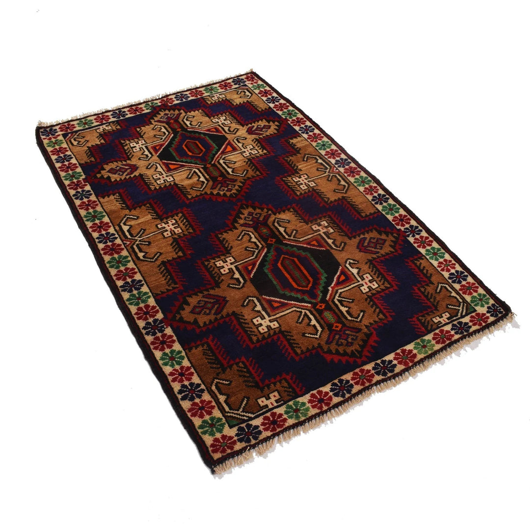 Blue Afghan Baluchi Rug 3' 1" x 4' 8" Hand-Knotted | No. AL69003