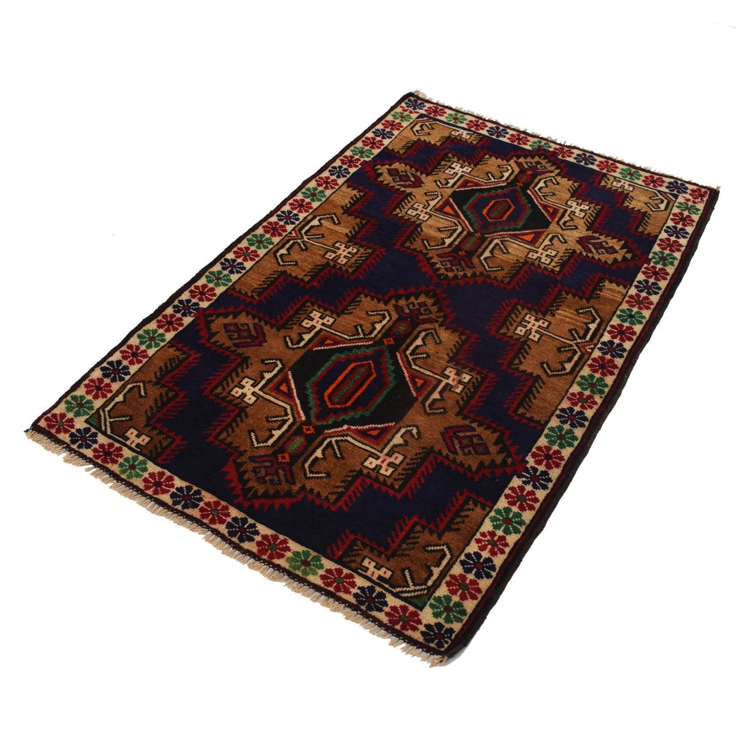 Blue Afghan Baluchi Rug 3' 1" x 4' 8" Hand-Knotted | No. AL69003