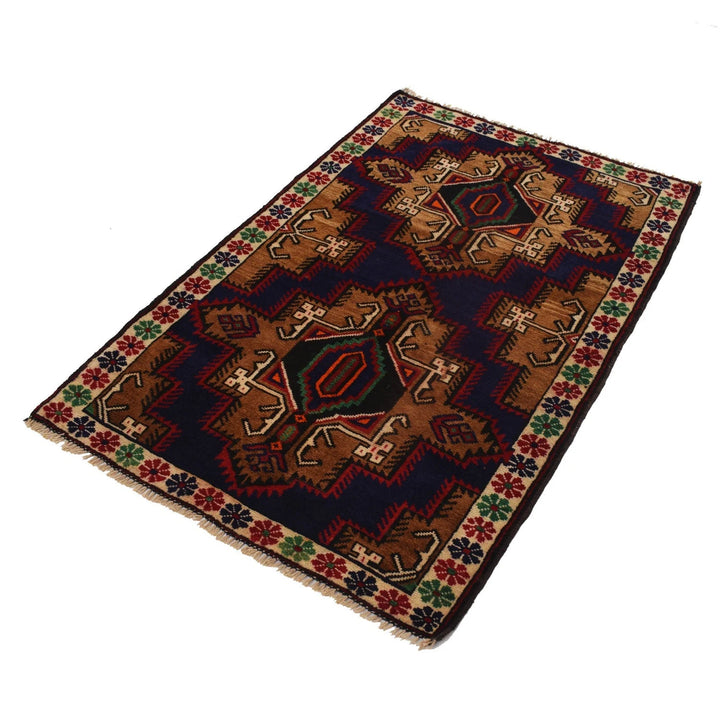 Blue Afghan Baluchi Rug 3' 1" x 4' 8" Hand-Knotted | No. AL69003