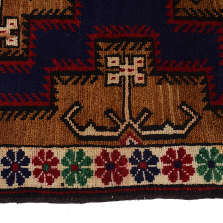 Blue Afghan Baluchi Rug 3' 1" x 4' 8" Hand-Knotted | No. AL69003