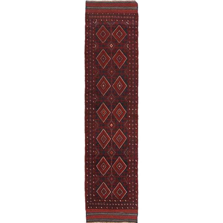 Red Afghan Mashwani Rug 2' 4" x 10' 9" Hand-Knotted | No. AL69028