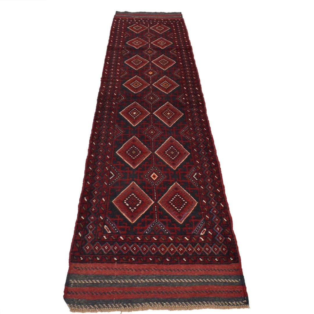 Red Afghan Mashwani Rug 2' 4" x 10' 9" Hand-Knotted | No. AL69028