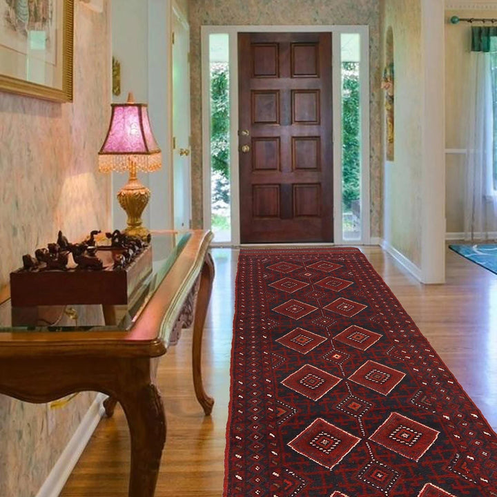 Red Afghan Mashwani Rug 2' 4" x 10' 9" Hand-Knotted | No. AL69028