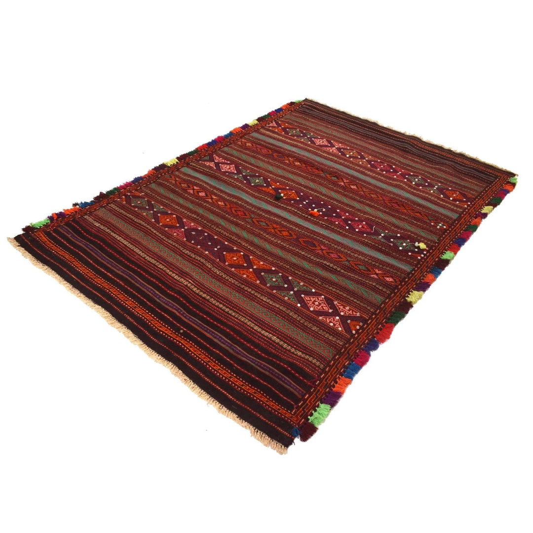 Multicolor Afghan Laghari Rug 4' 8" x 7' 1" Flat-Weave | No. AL690656