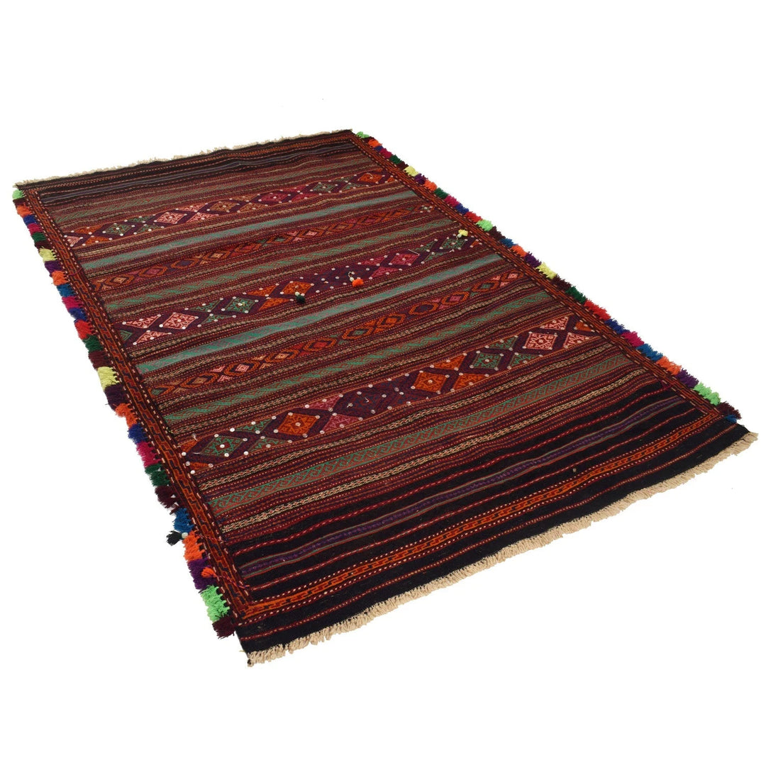 Multicolor Afghan Laghari Rug 4' 8" x 7' 1" Flat-Weave | No. AL690656