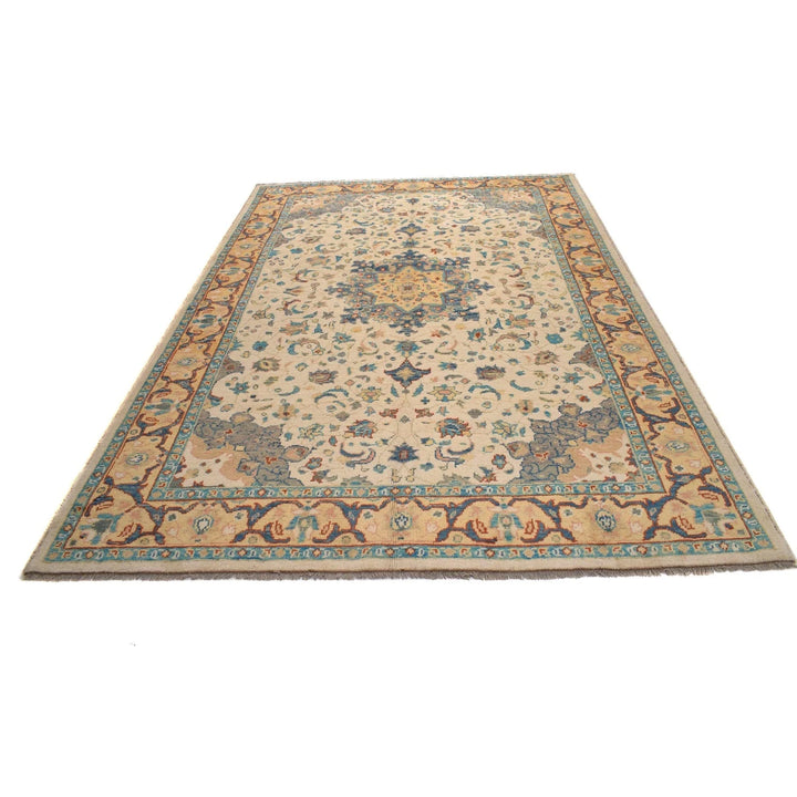 White Afghan Heriz Rug 6' 7" x 9' 8" Hand-Knotted | No. AL69222