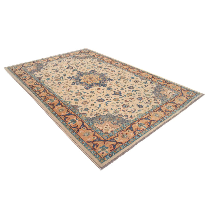 White Afghan Heriz Rug 6' 7" x 9' 8" Hand-Knotted | No. AL69222