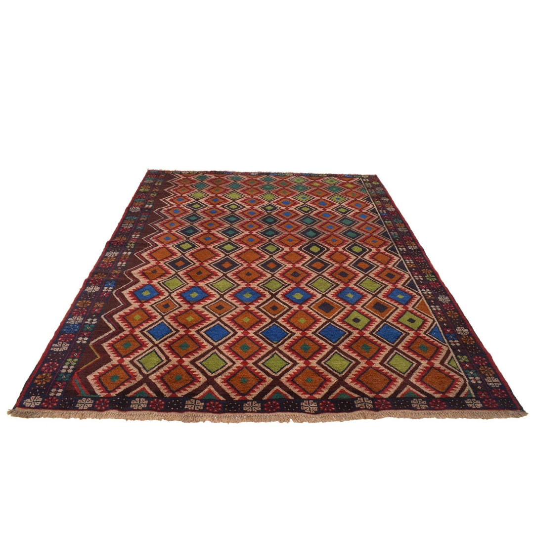Afghan Kohistani Geometric Rug 6' 3" x 7' 10" Hand-Knotted | No. AL69317